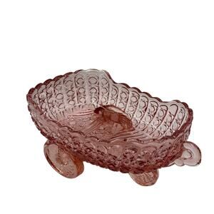 Vintage Pink Daisy and Button Glass 3 Wheeled Buggy/Stroller Dish